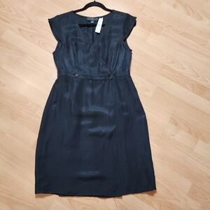 NWT J. Crew Linen-Cupro Blend Black Cap Sleeve Wrap Style Sheath Dress Size 10P